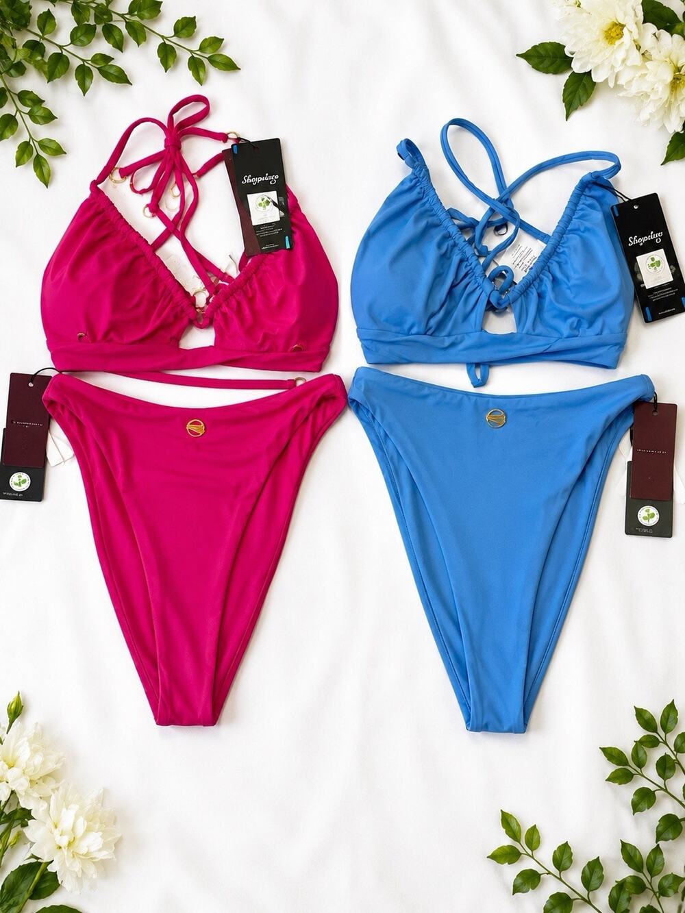 Women’s 2 Piece Bikini Set Lot Pink Blue Swimwear Swimsuits Cute Summer size S